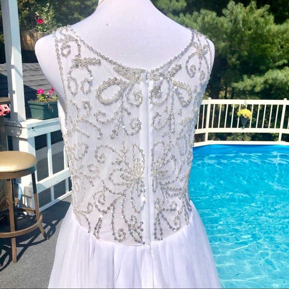 Wedding Dress Sequin Beaded Sheer Back Full Skirt Actual Size 10 - Picture 7 of 8